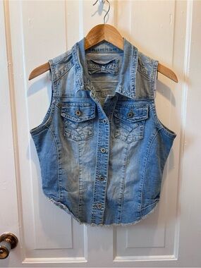 Maurices Light Blue Denim Vest - Sleeveless Button Front